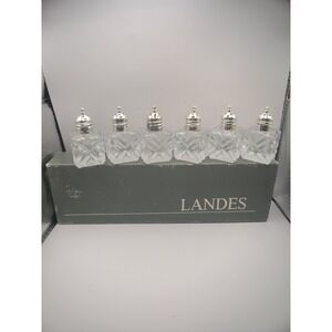 Landes Crystal Cut Glass Salt Pepper Shakers Set 6 Clear Vintage MCM w/ Box